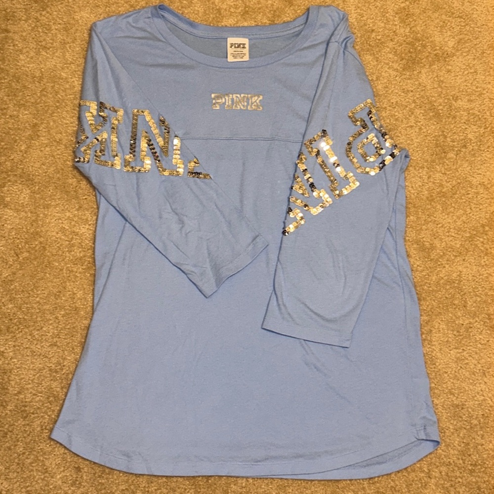 PINK women shirt w/ sequin sleeves